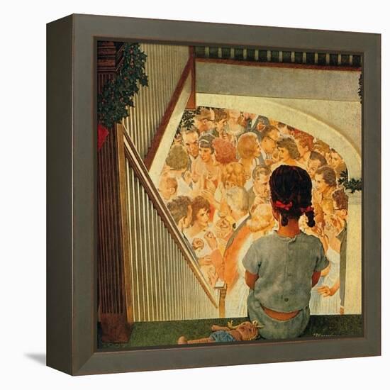 Little Girl Looking Downstairs at Christmas Party-Norman Rockwell-Framed Premier Image Canvas