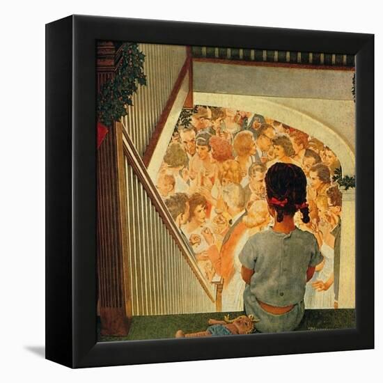 Little Girl Looking Downstairs at Christmas Party-Norman Rockwell-Framed Premier Image Canvas