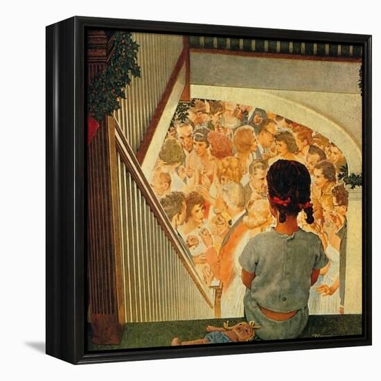 Little Girl Looking Downstairs at Christmas Party-Norman Rockwell-Framed Premier Image Canvas