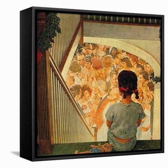 Little Girl Looking Downstairs at Christmas Party-Norman Rockwell-Framed Premier Image Canvas