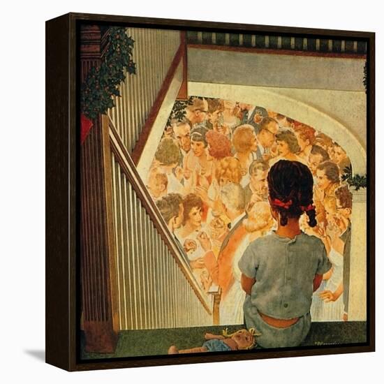 Little Girl Looking Downstairs at Christmas Party-Norman Rockwell-Framed Premier Image Canvas