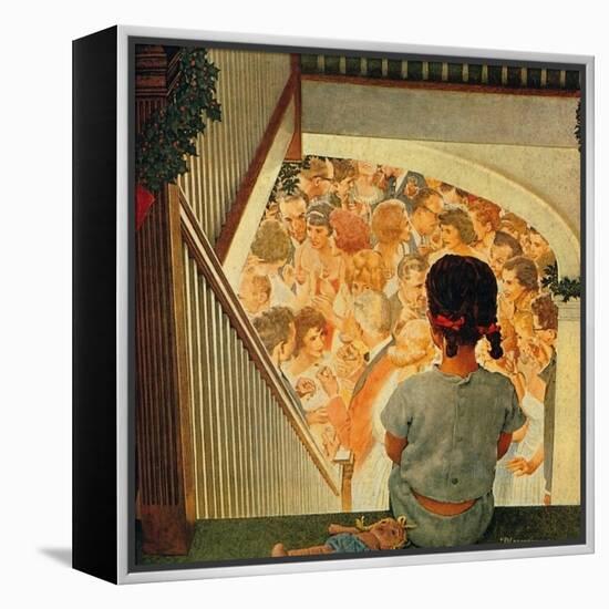 Little Girl Looking Downstairs at Christmas Party-Norman Rockwell-Framed Premier Image Canvas