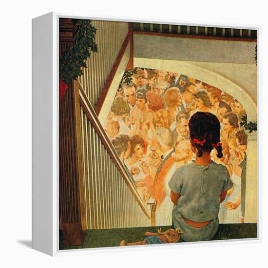 Little Girl Looking Downstairs at Christmas Party-Norman Rockwell-Framed Premier Image Canvas