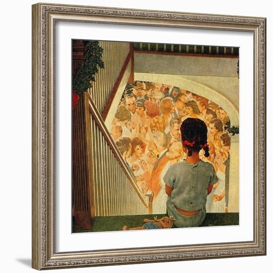 Little Girl Looking Downstairs at Christmas Party-Norman Rockwell-Framed Giclee Print