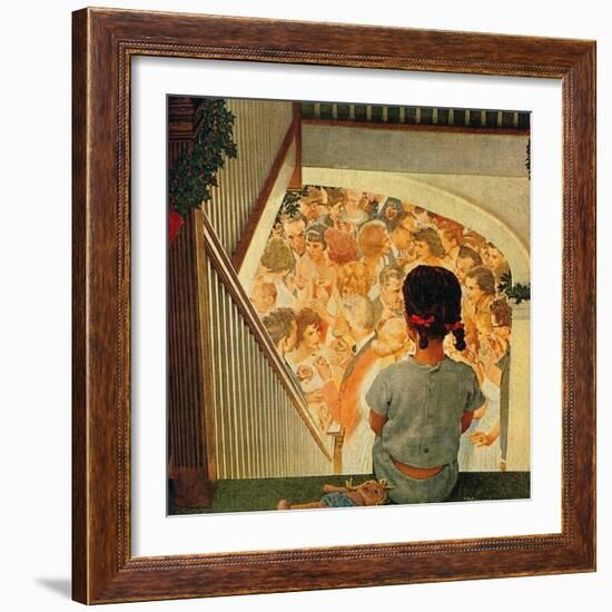 Little Girl Looking Downstairs at Christmas Party-Norman Rockwell-Framed Giclee Print