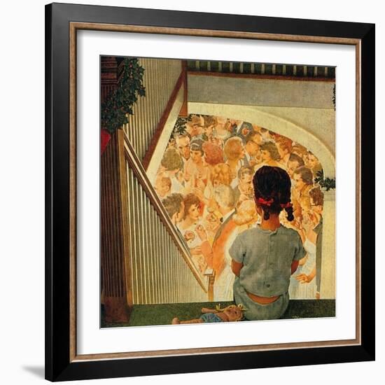 Little Girl Looking Downstairs at Christmas Party-Norman Rockwell-Framed Giclee Print