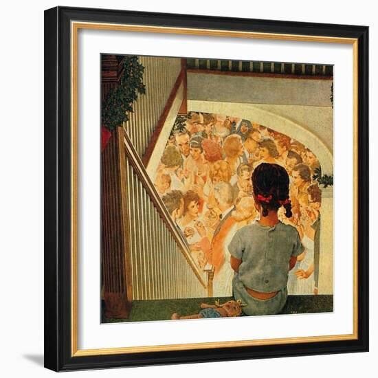 Little Girl Looking Downstairs at Christmas Party-Norman Rockwell-Framed Giclee Print