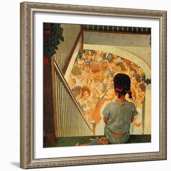 Little Girl Looking Downstairs at Christmas Party-Norman Rockwell-Framed Giclee Print