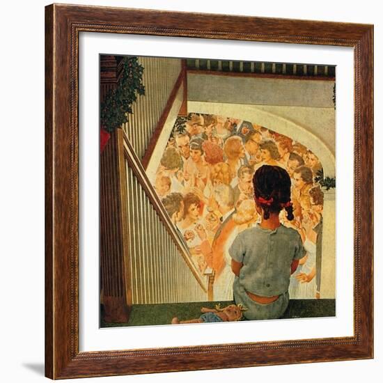 Little Girl Looking Downstairs at Christmas Party-Norman Rockwell-Framed Giclee Print