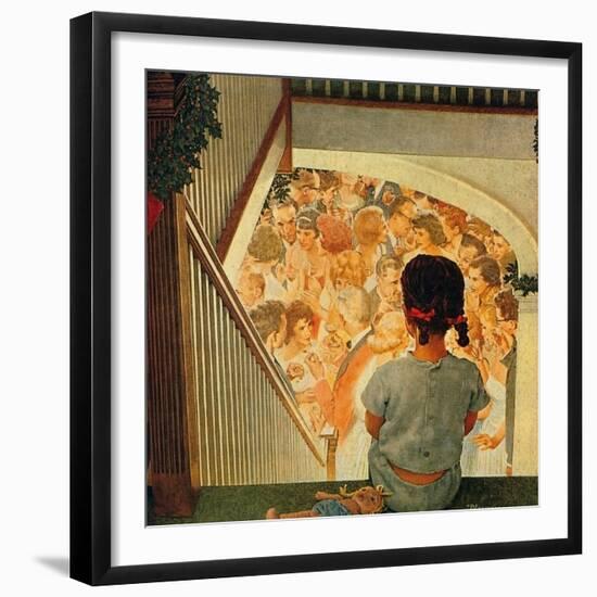 Little Girl Looking Downstairs at Christmas Party-Norman Rockwell-Framed Giclee Print