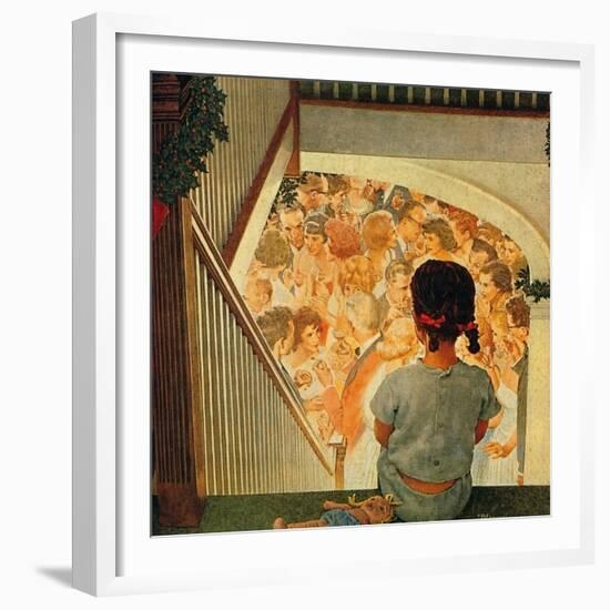 Little Girl Looking Downstairs at Christmas Party-Norman Rockwell-Framed Giclee Print