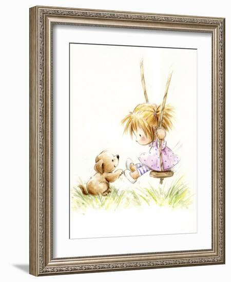 Little Girl on Swing with Dog-MAKIKO-Framed Giclee Print