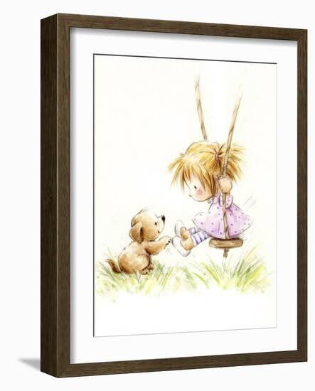 Little Girl on Swing with Dog-MAKIKO-Framed Giclee Print