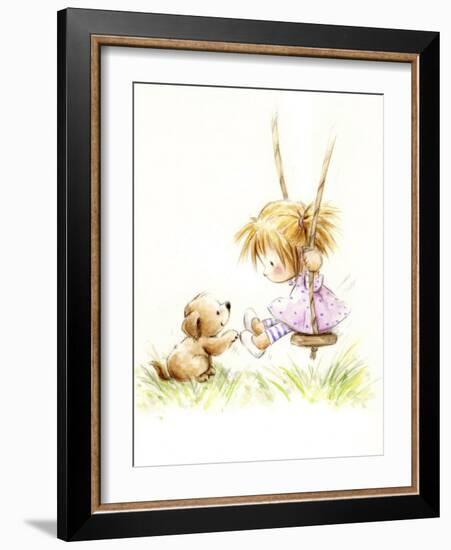 Little Girl on Swing with Dog-MAKIKO-Framed Giclee Print