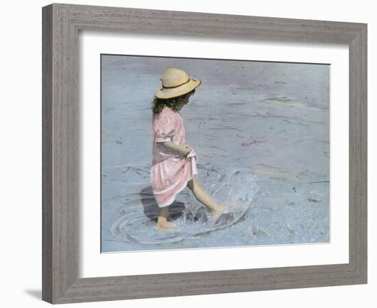 Little Girl Playing in Water on Beach-Nora Hernandez-Framed Giclee Print