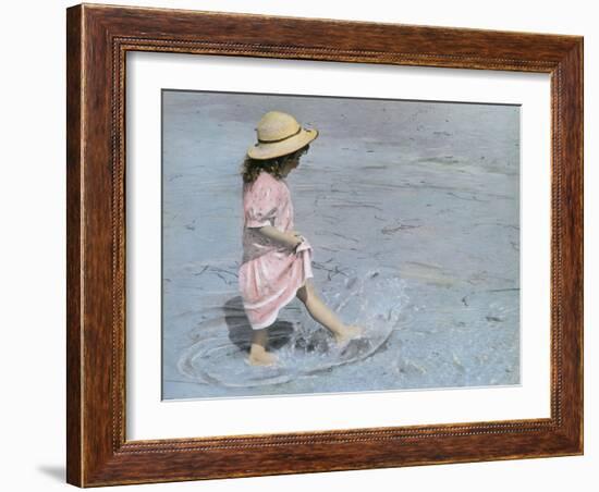 Little Girl Playing in Water on Beach-Nora Hernandez-Framed Giclee Print