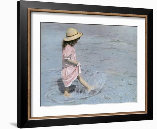 Little Girl Playing in Water on Beach-Nora Hernandez-Framed Giclee Print