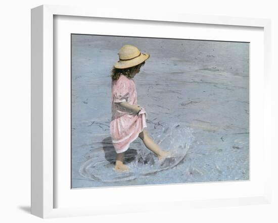 Little Girl Playing in Water on Beach-Nora Hernandez-Framed Giclee Print