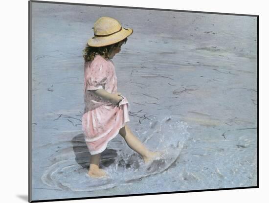 Little Girl Playing in Water on Beach-Nora Hernandez-Mounted Giclee Print