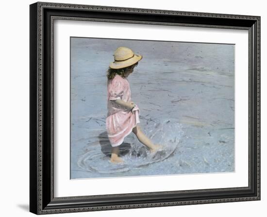 Little Girl Playing in Water on Beach-Nora Hernandez-Framed Giclee Print