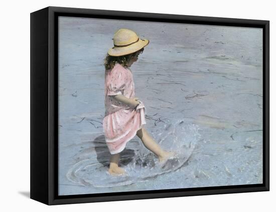 Little Girl Playing in Water on Beach-Nora Hernandez-Framed Premier Image Canvas