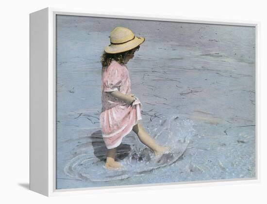 Little Girl Playing in Water on Beach-Nora Hernandez-Framed Premier Image Canvas