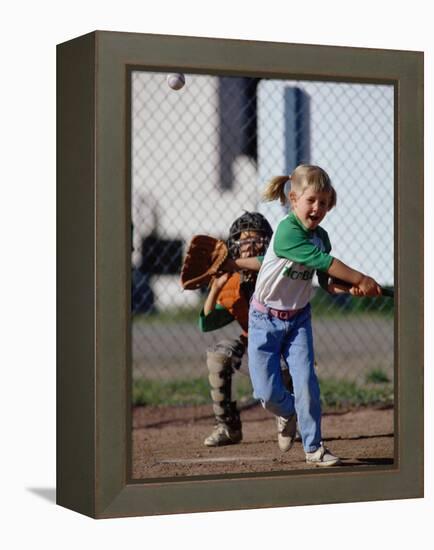 Little Girl Playing Softball-Bob Winsett-Framed Premier Image Canvas