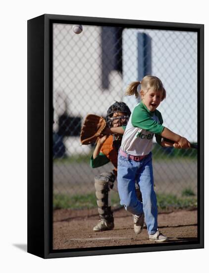 Little Girl Playing Softball-Bob Winsett-Framed Premier Image Canvas