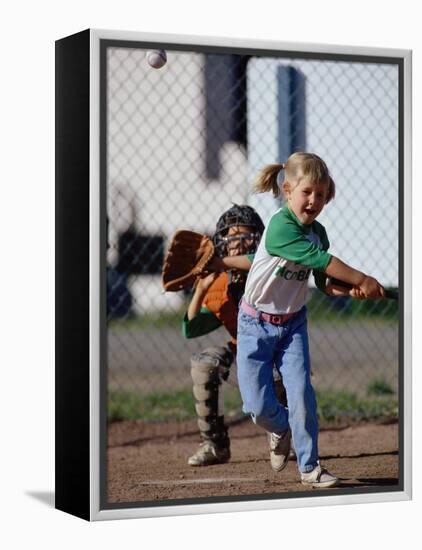 Little Girl Playing Softball-Bob Winsett-Framed Premier Image Canvas