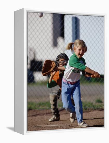 Little Girl Playing Softball-Bob Winsett-Framed Premier Image Canvas