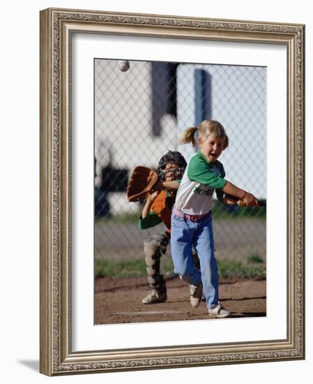 Little Girl Playing Softball-Bob Winsett-Framed Photographic Print