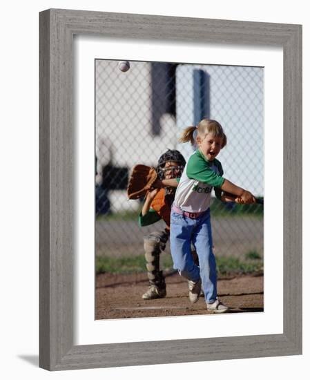 Little Girl Playing Softball-Bob Winsett-Framed Photographic Print