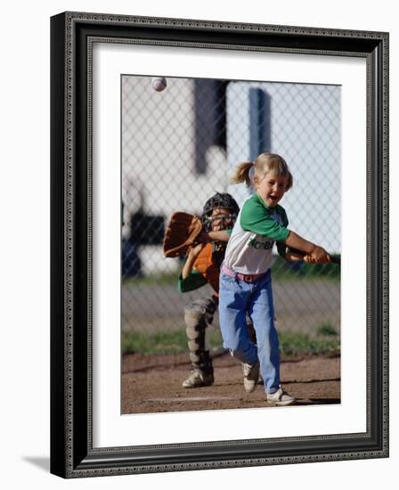 Little Girl Playing Softball-Bob Winsett-Framed Photographic Print