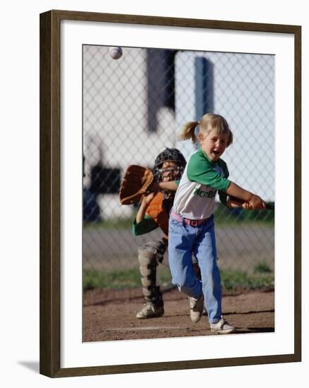 Little Girl Playing Softball-Bob Winsett-Framed Photographic Print