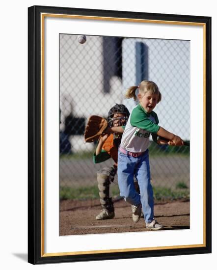 Little Girl Playing Softball-Bob Winsett-Framed Photographic Print