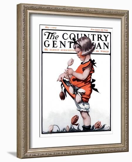 "Little Girl Playing with Flowers," Country Gentleman Cover, May 2, 1925-Sarah Stilwell Weber-Framed Giclee Print