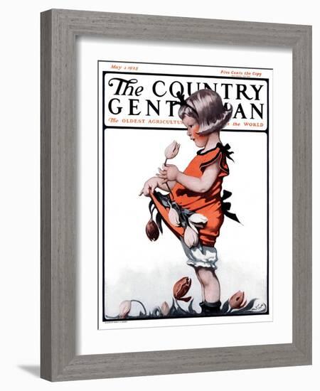 "Little Girl Playing with Flowers," Country Gentleman Cover, May 2, 1925-Sarah Stilwell Weber-Framed Giclee Print