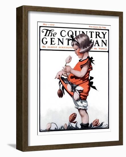 "Little Girl Playing with Flowers," Country Gentleman Cover, May 2, 1925-Sarah Stilwell Weber-Framed Giclee Print