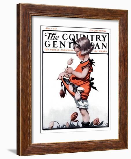 "Little Girl Playing with Flowers," Country Gentleman Cover, May 2, 1925-Sarah Stilwell Weber-Framed Giclee Print