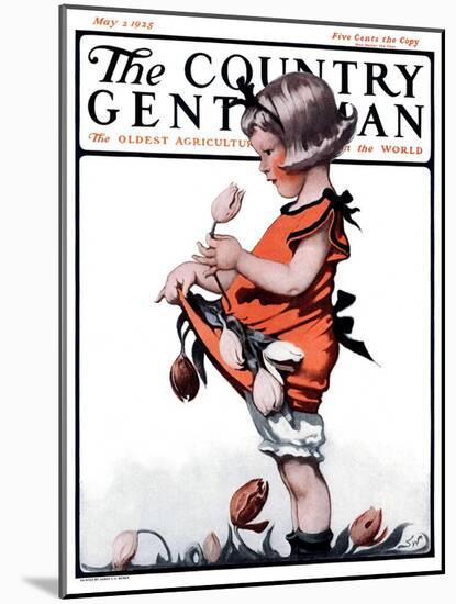 "Little Girl Playing with Flowers," Country Gentleman Cover, May 2, 1925-Sarah Stilwell Weber-Mounted Giclee Print