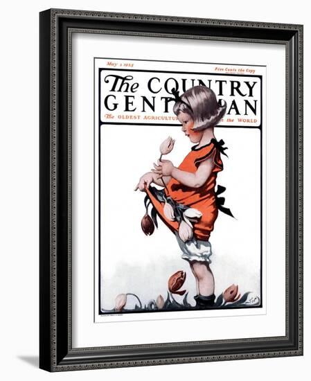 "Little Girl Playing with Flowers," Country Gentleman Cover, May 2, 1925-Sarah Stilwell Weber-Framed Giclee Print