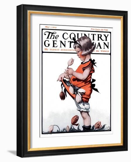 "Little Girl Playing with Flowers," Country Gentleman Cover, May 2, 1925-Sarah Stilwell Weber-Framed Giclee Print