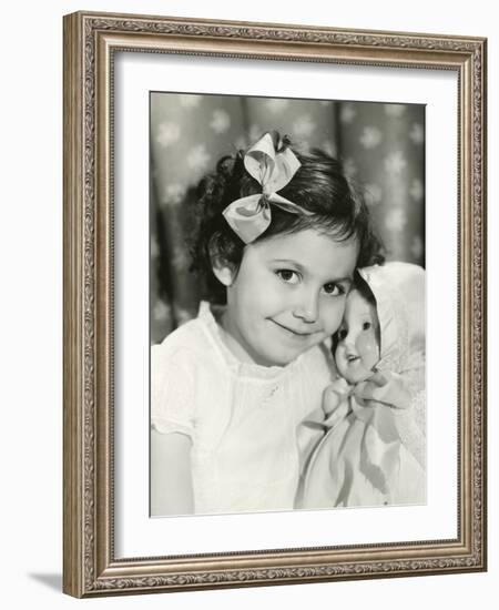 Little Girl Posing with Her Doll-null-Framed Photo