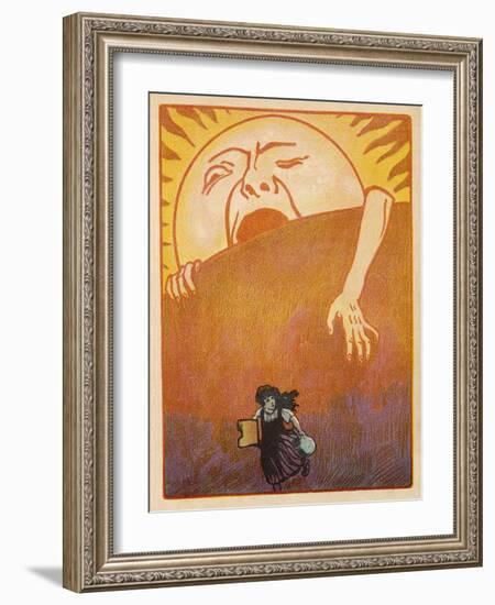 Little Girl Sets out to Find Her Seven Brothers and is Confronted by an Alarming Sunrise-Willy Planck-Framed Art Print