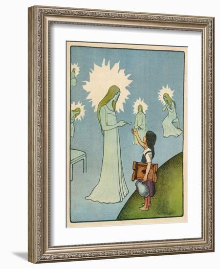 Little Girl Sets out to Find Her Seven Brothers and Receives Help from an Angelic Lady-Willy Planck-Framed Art Print