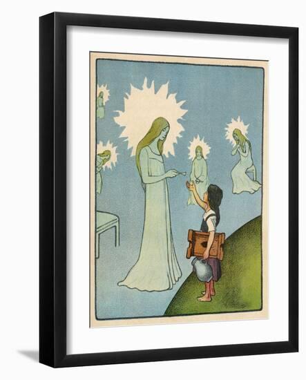 Little Girl Sets out to Find Her Seven Brothers and Receives Help from an Angelic Lady-Willy Planck-Framed Art Print