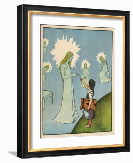 Little Girl Sets out to Find Her Seven Brothers and Receives Help from an Angelic Lady-Willy Planck-Framed Art Print