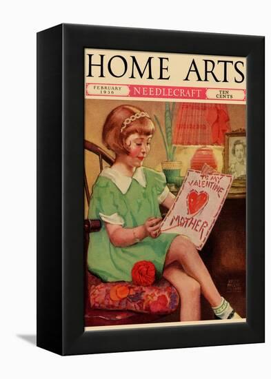 Little Girl Sews a Valentine-null-Framed Stretched Canvas