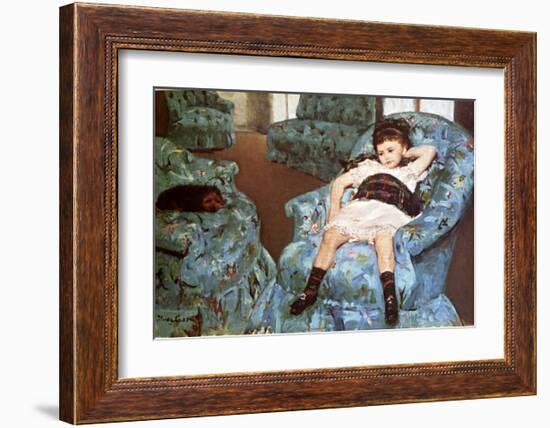 Little Girl Sitting in Blue Arm Chair-Mary Cassatt-Framed Giclee Print