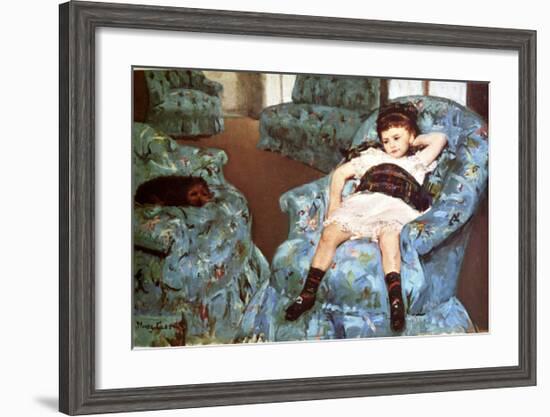 Little Girl Sitting in Blue Arm Chair-Mary Cassatt-Framed Giclee Print